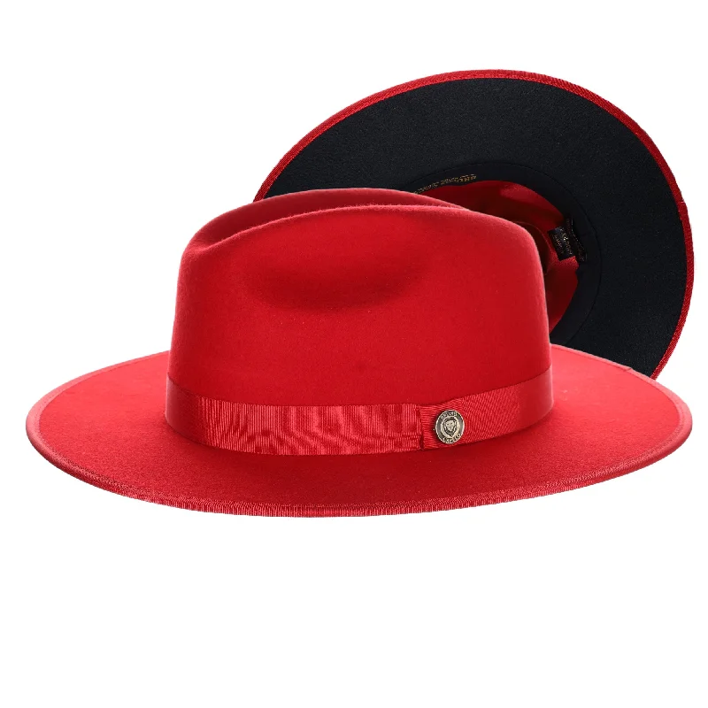 Wool hats for pet road trips-Bruno Capelo Monarch Color Bottom Wide Brim Wool Fedora