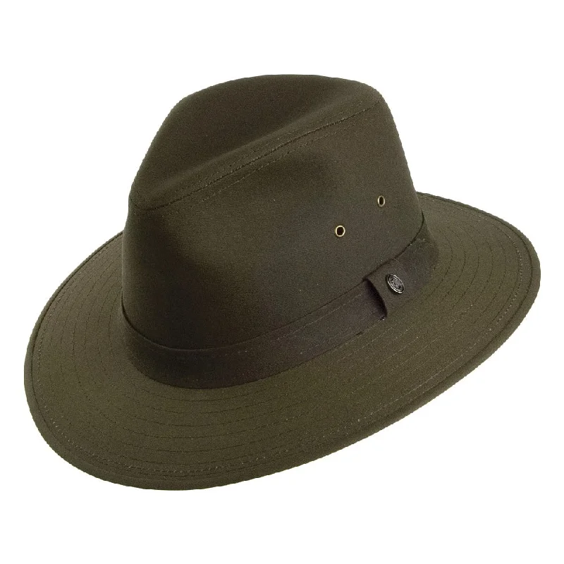 Beanies & headbands for plain styles-Oilcloth Safari Fedora Hat Olive Wholesale Pack