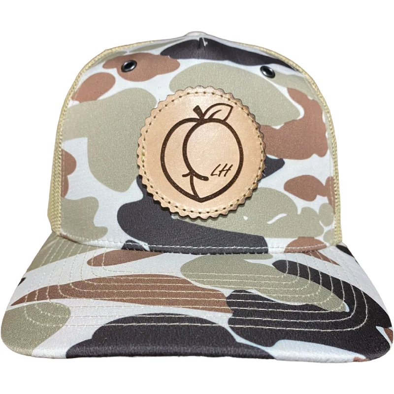 Beanies & headbands for boho flair-The Leather Head Hat Co peach silhouette ass Camo 5 panel mesh Snapback hat cap