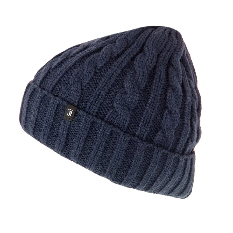 Beanies & headbands for tough use-Cable Knit Beanie Hat - Navy Blue