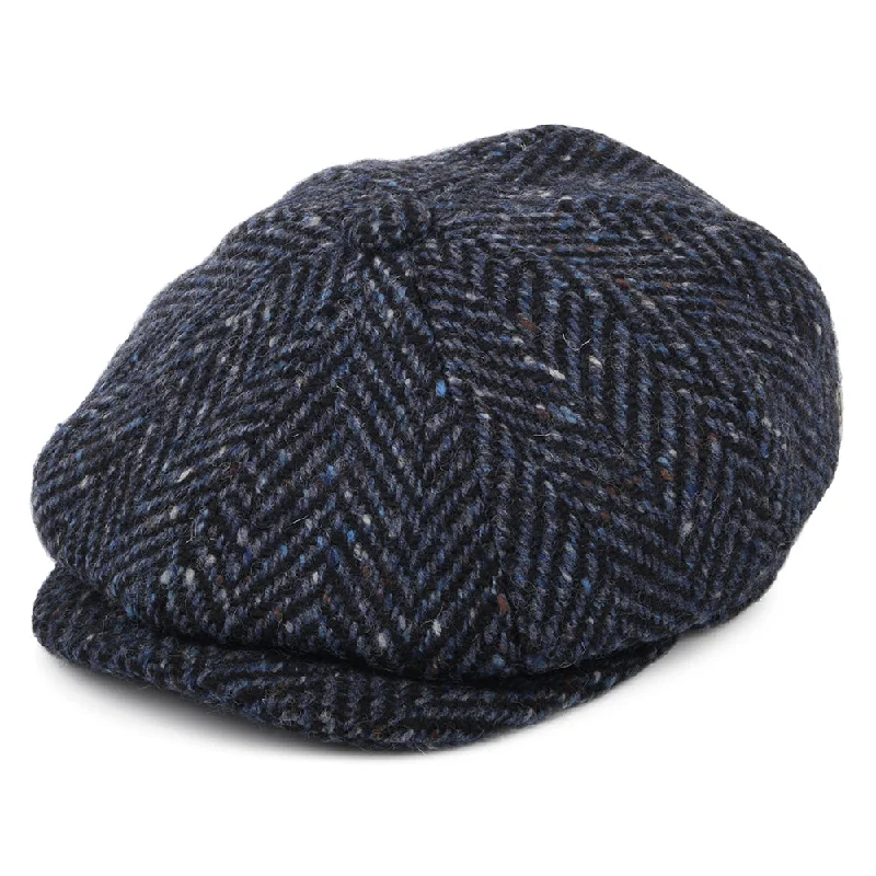 Beanies & headbands for rain guards-Heavyweight Donegal Tweed Herringbone Pettigo Newsboy Cap - Navy-Black