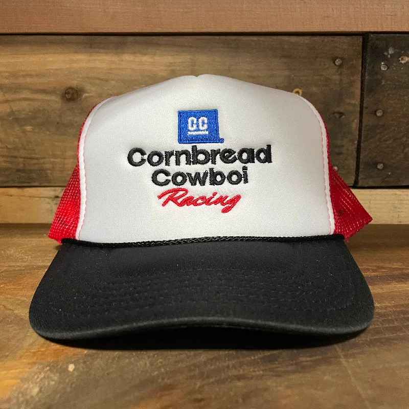 Beanies & headbands for mom’s day-Cornbread Cowboi racing Vintage Red white and black mesh Snapback hat cap custom embroidery