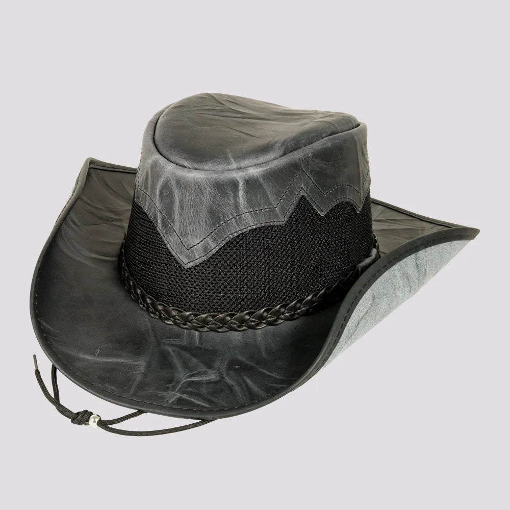 Womens Hats in cane straw-Stampede | Womens Cowhide Leather Cowgirl Hat with Mesh Sides