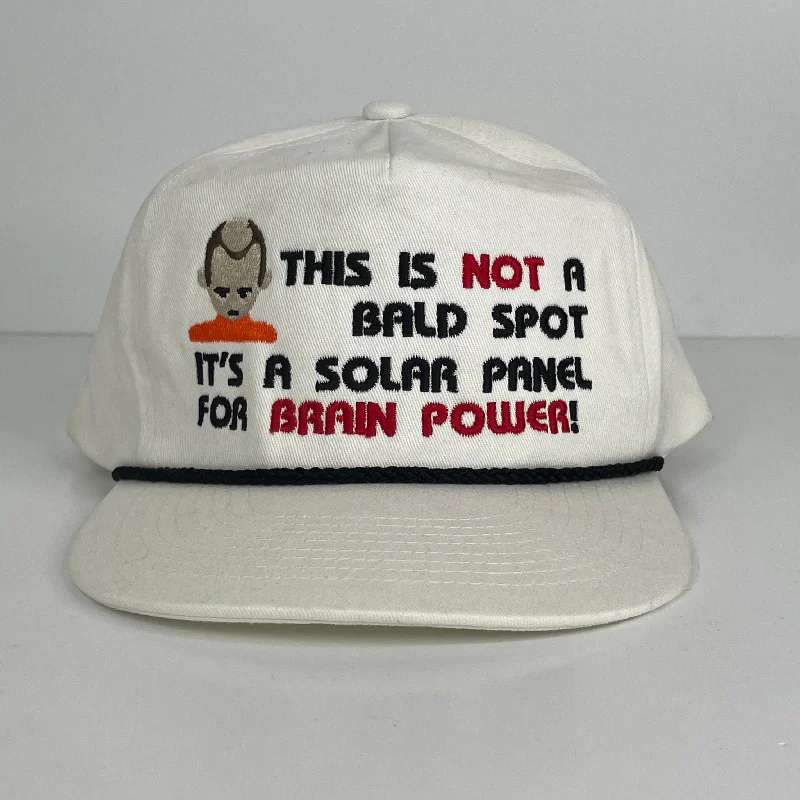 Beanies & headbands for show pieces-This is not a bald spot it’s a solar panel for brain power custom embroidered Twill White/Black Rope SnapBack cap hat