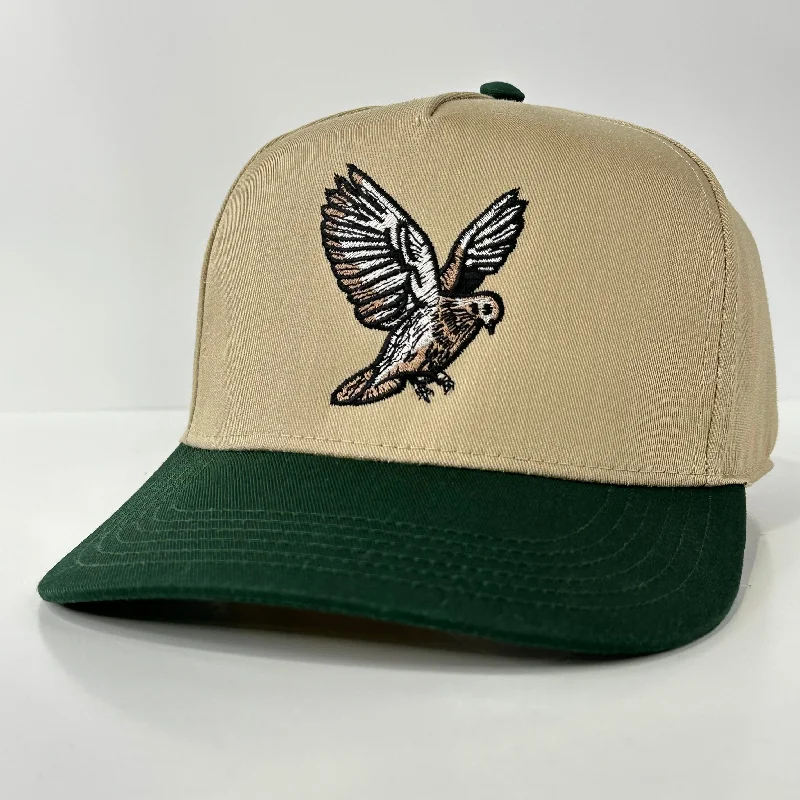 Beanies & headbands for desert sands-DOVE Hunting  Khaki Brim Green Crown Adjustable SnapBack Ball Cap Outdoors Hat Custom Embroidered