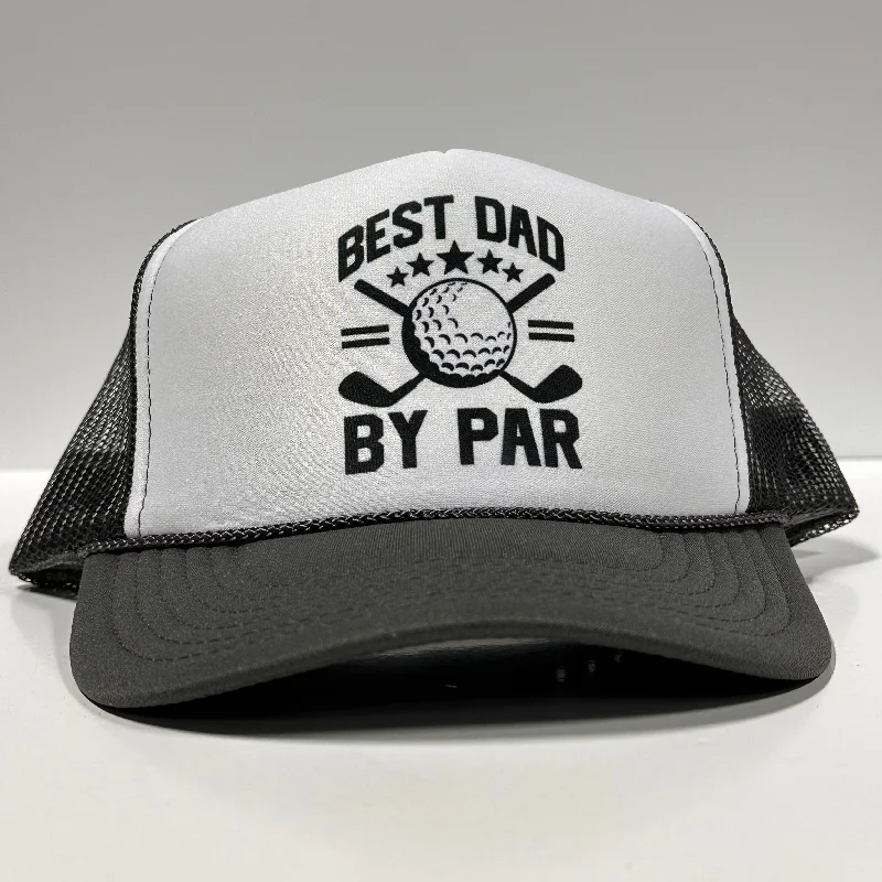 Beanies & headbands for funny phrases-Best Dad By Par Golf on a Gray Mesh Trucker SnapBack Hat Cap Custom Print