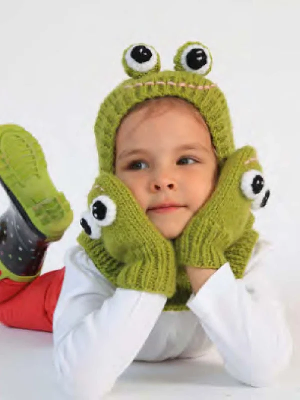 Beanies & headbands for buddy gifts-Funky Frog Hat And Mittens Pattern (Knit-Crochet)