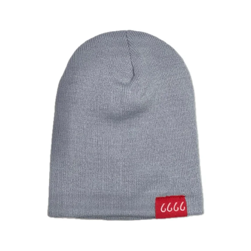 Beanies & headbands for morning runs-Grey Beanie Red Tag