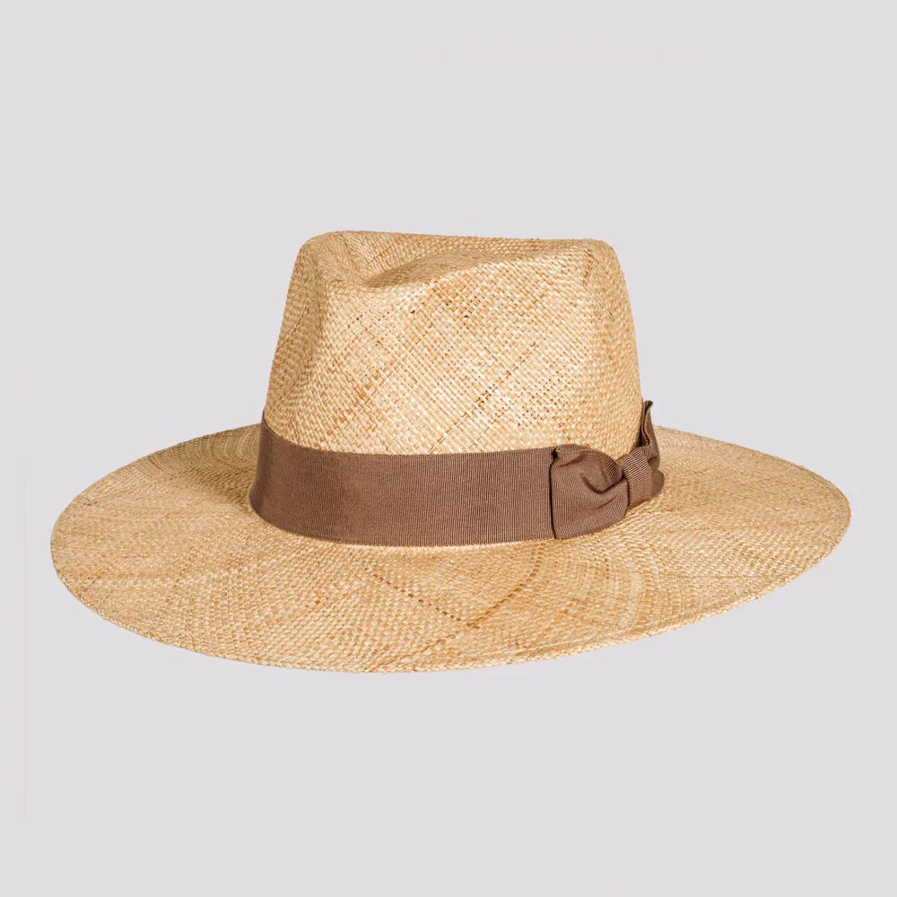 Womens Hats with cozy cords-Sorrento | Womens Woven Bao Straw Teardrop Fedora Hat