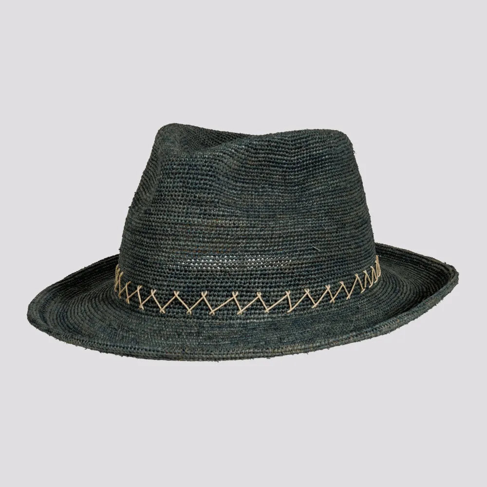 Womens Hats for cove feasts-Sicily | Womens Crocheted Raffia Straw Fedora Hat with Stitching