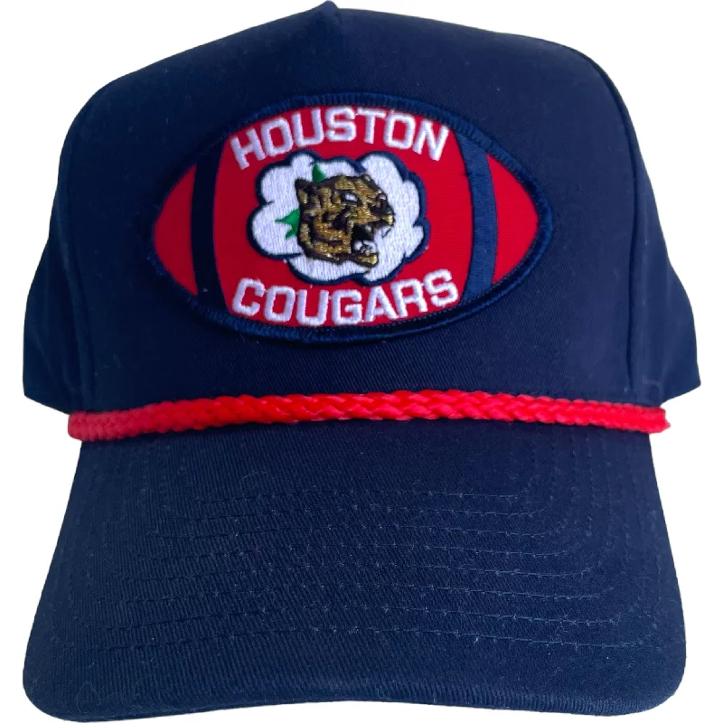 Beanies & headbands for craft buffs-Custom Houston Cougars patch on a Navy SnapBack Hat Cap with Rope