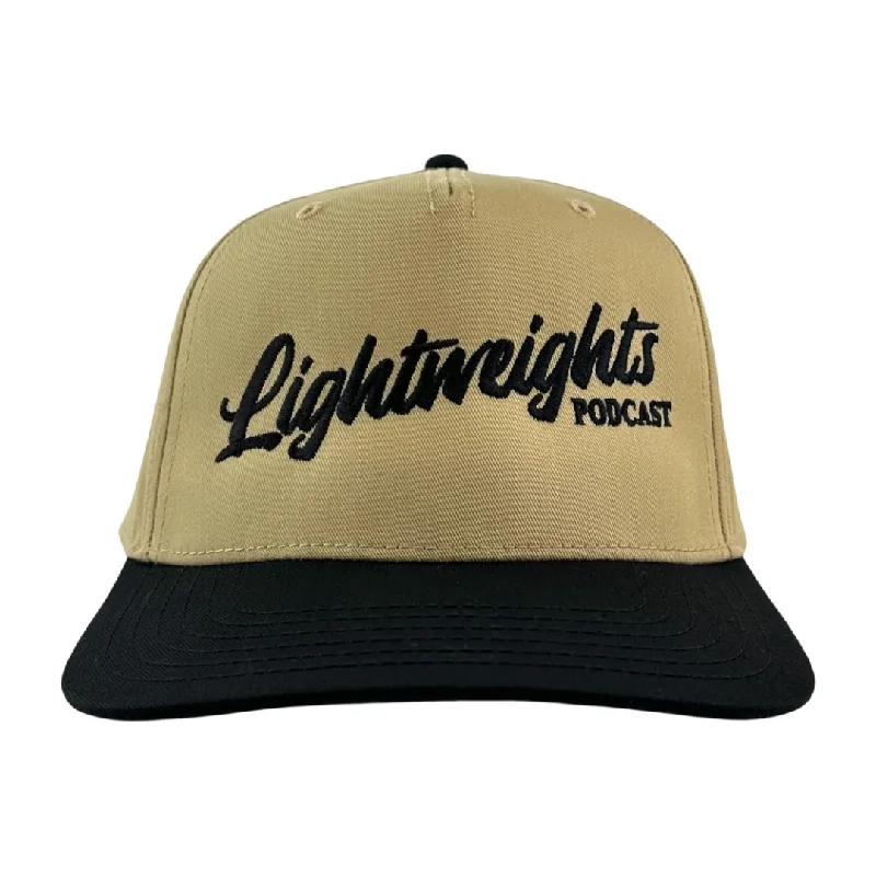 Beanies & headbands for music lovers-Lightweights Podcast Official Merch Tan/Black SnapBack Hat Custom Embroidered