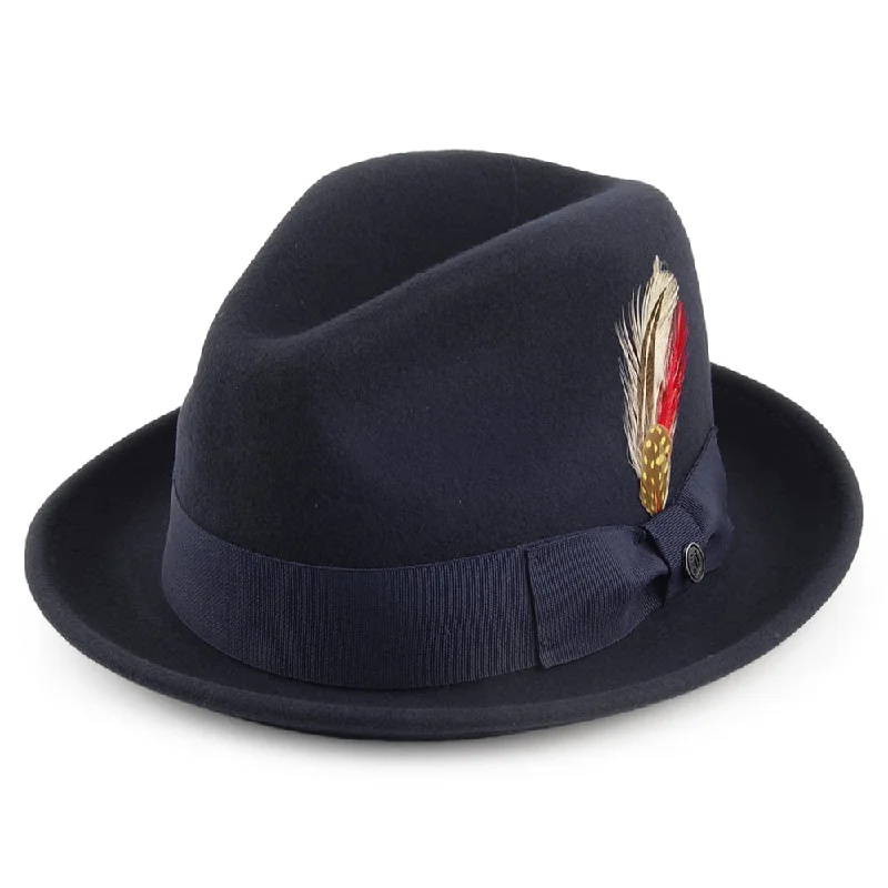 Beanies & headbands for theme nights-Crushable Blues Trilby Hat - Navy Blue