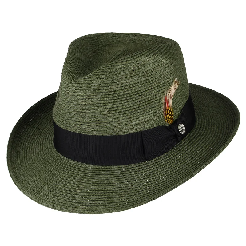 Beanies & headbands for thick layers-Summer C-Crown Straw Fedora Hat - Olive