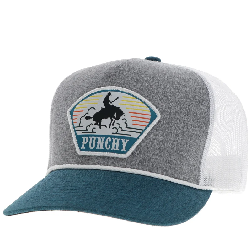 Beanies & headbands for calm minds-"Punchy" Hat Grey/White w/Orange/Teal & White Patch