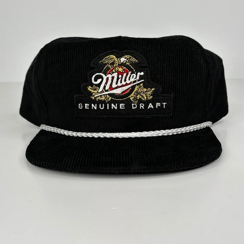 Beanies & headbands for hot sellers-Custom Miller Genuine Draft Beer on a Black Corduroy Rope SnapBack Patch Hat Cap