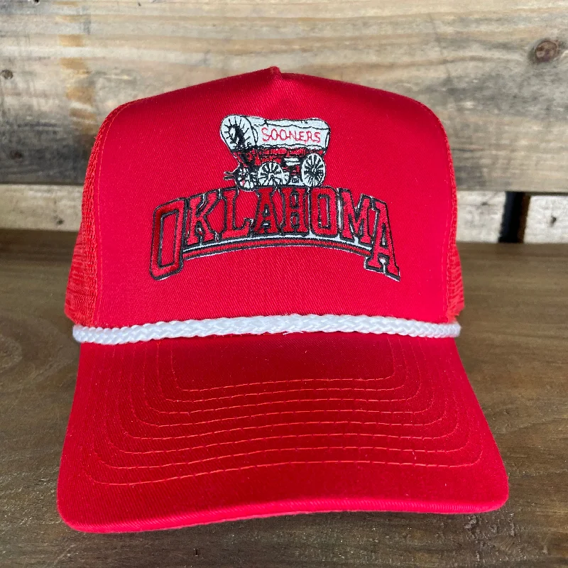 Beanies & headbands for dress ups-Custom Oklahoma Sooners Vintage Patch Red Mesh Trucker Snapback Cap Hat