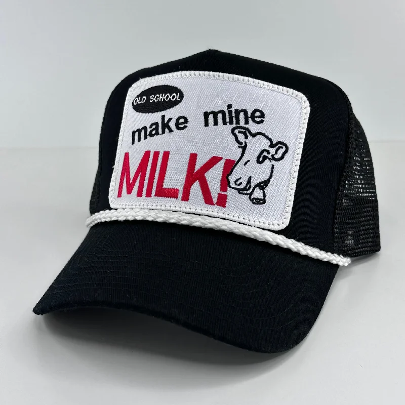 Beanies & headbands for health fights-Custom OLD SCHOOL COW MILK patch Vintage Rope Black Mesh Trucker SnapBack Cap Hat