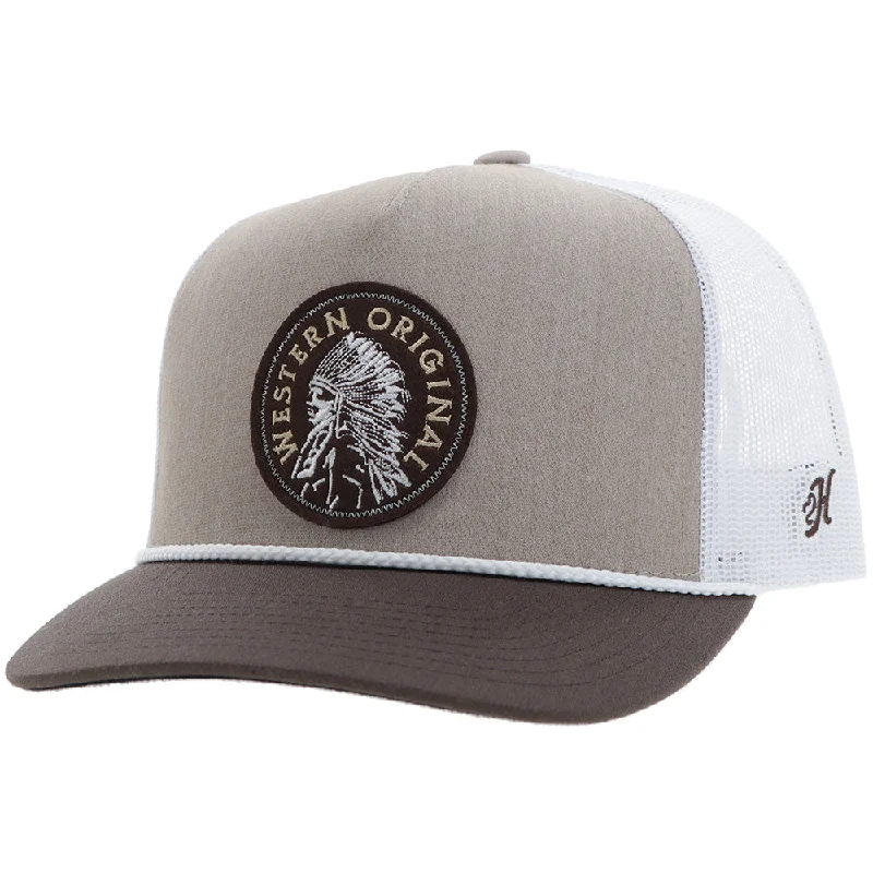 Beanies & headbands for cool kids-"Quanah" Hat Tan/White w/Brown/White Circle Patch