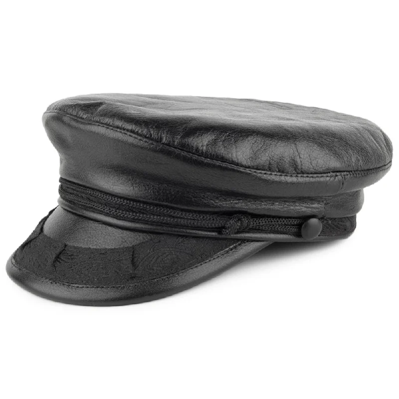 Beanies & headbands for packed days-Leather Greek Fisherman Cap - Black