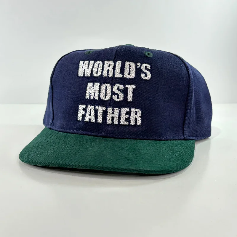 Beanies & headbands for new feels-WORLDS MOST FATHER Vintage Strapback Mid Crown Hat Cap Custom Embroidered