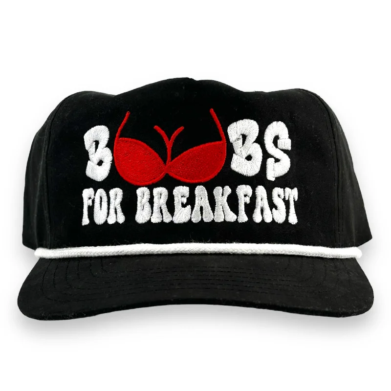 Beanies & headbands for closet staples-BOOBS FOR BREAKFAST ROPE HAT Custom Embroidered