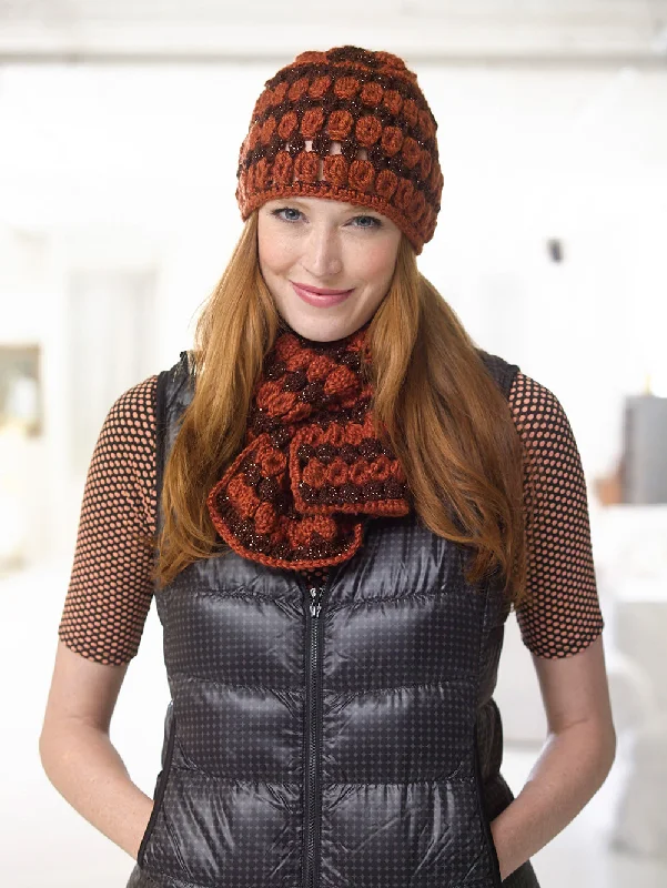 Beanies & headbands for sneeze help-Sunset Stripe Hat And Scarf Set Pattern (Crochet)