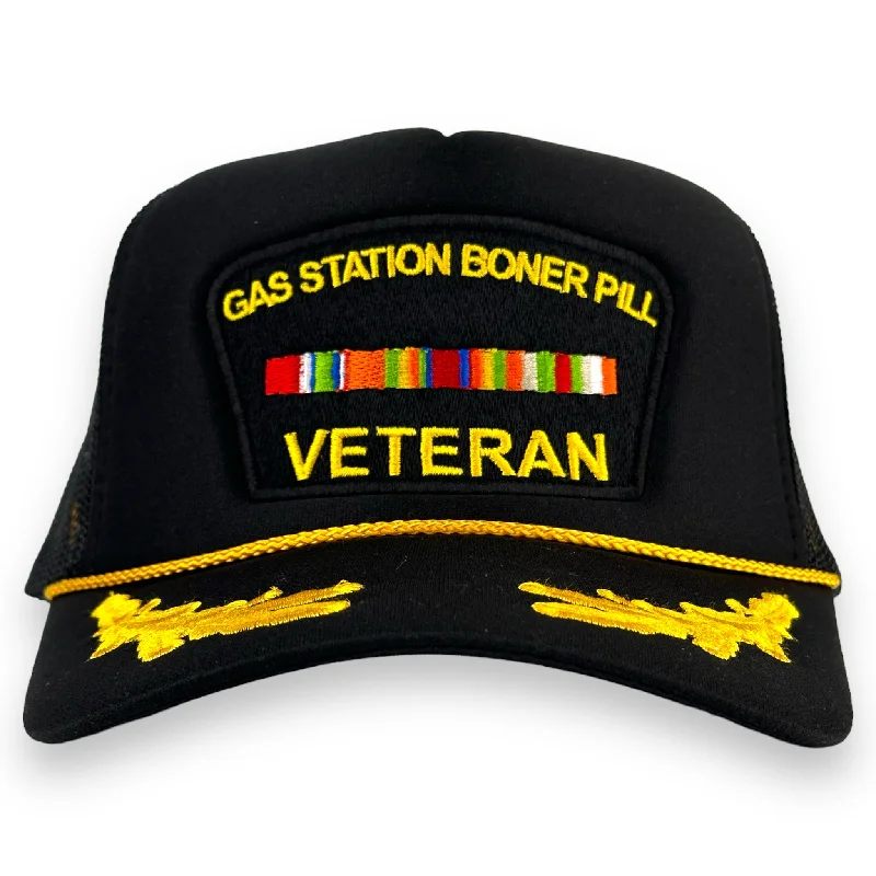 Beanies & headbands for family fun-Gas Station Boner Pill Veteran￼Trucker Hat Custom Embroidered￼