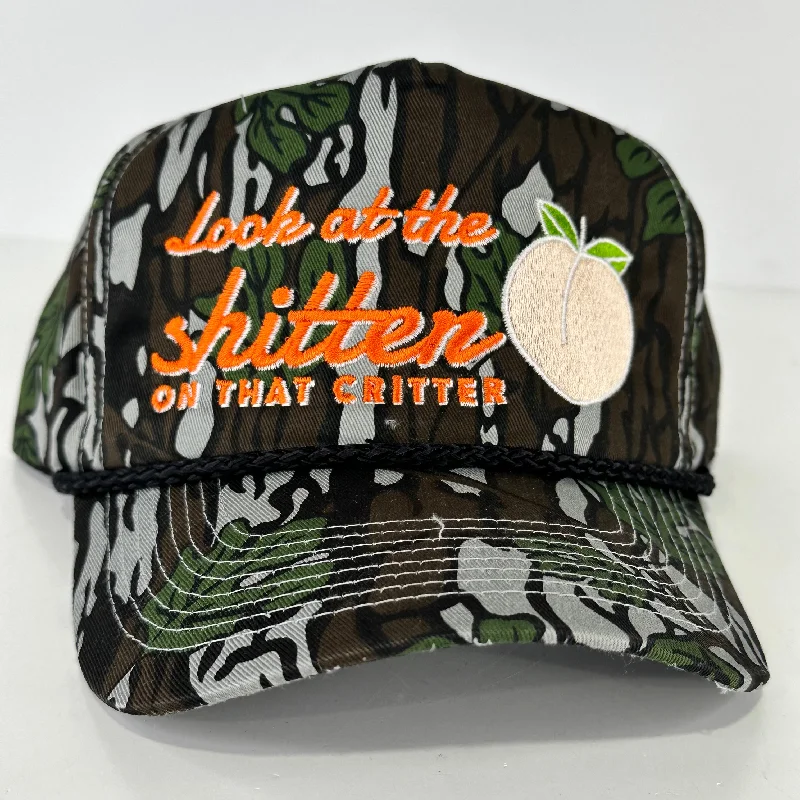 Beanies & headbands for all uses-LOOK AT THAT SHITTER ON THAT CRITTER Vintage CAMO ROPE SNAPBACK BALL CAP FUNNY HUNTING CAMO HAT CUSTOM EMBROIDERED COLLAB Justin Stagner