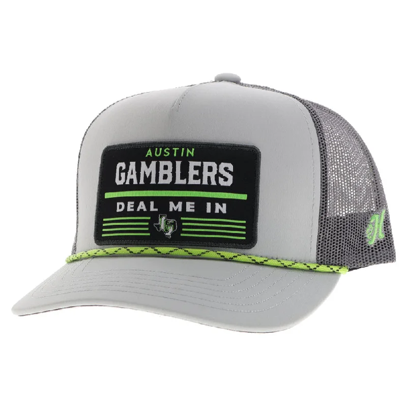 Beanies & headbands for grown-ups-"Austin Gamblers" Grey Hat w/Black/White & Neon Green Patch