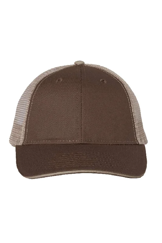 Mens hats for frigid evenings-Mens hats with feather detail-Valucap Mens Sandwich Bill Adjustable Trucker Hat - Brown/Khaki