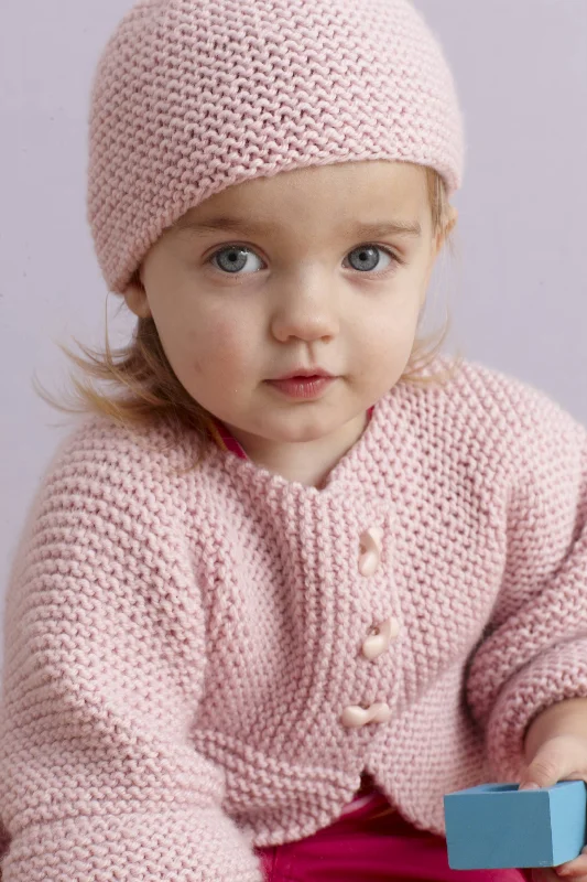 Beanies & headbands for straight styles-Strawberry Pink Sideways Cardigan And Hat Pattern (Knit)