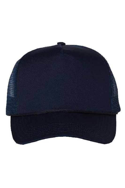 Mens hats with perforated fabric-Mens hats with embroidered logo-Valucap Mens 5 Panel Snapback Trucker Hat - Navy Blue