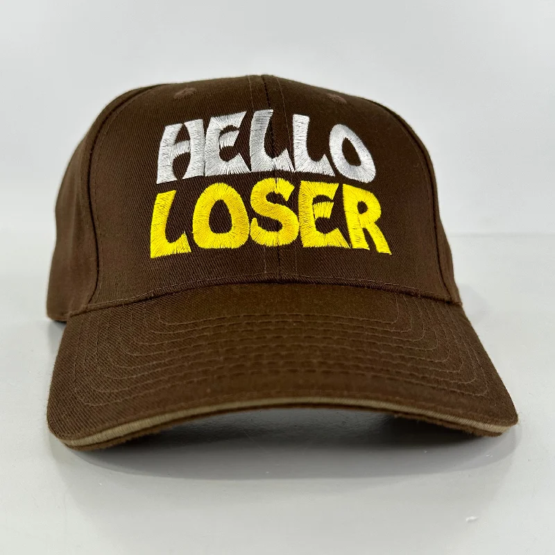 Beanies & headbands for lined warmth-HELLO LOSER Brown Dad Ball Cap Velcro Hat Eustom Embroidered