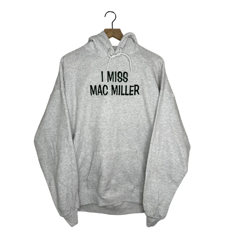 Beanies & headbands for fishing lakes-I Miss Mac Miller Custom Embroidered Ash Gray Hoodie