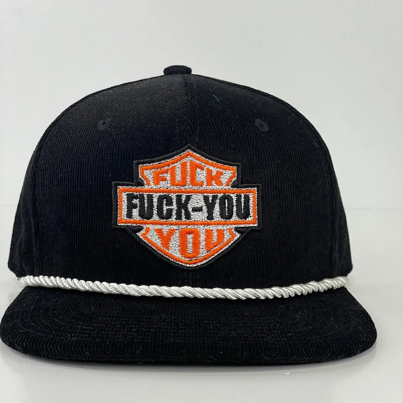 Beanies & headbands for grown-ups-F you F You Custom Embroidered Black corduroy snapback