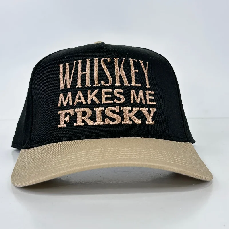 Beanies & headbands for boot styles-WHISKEY MAKES ME FRISKY Black Crown SnapBack Adjustable Cap Hat Custom Embroidered Collab 𝗥𝗢𝗪𝗗𝗬 𝗥𝗢𝗚𝗘𝗥