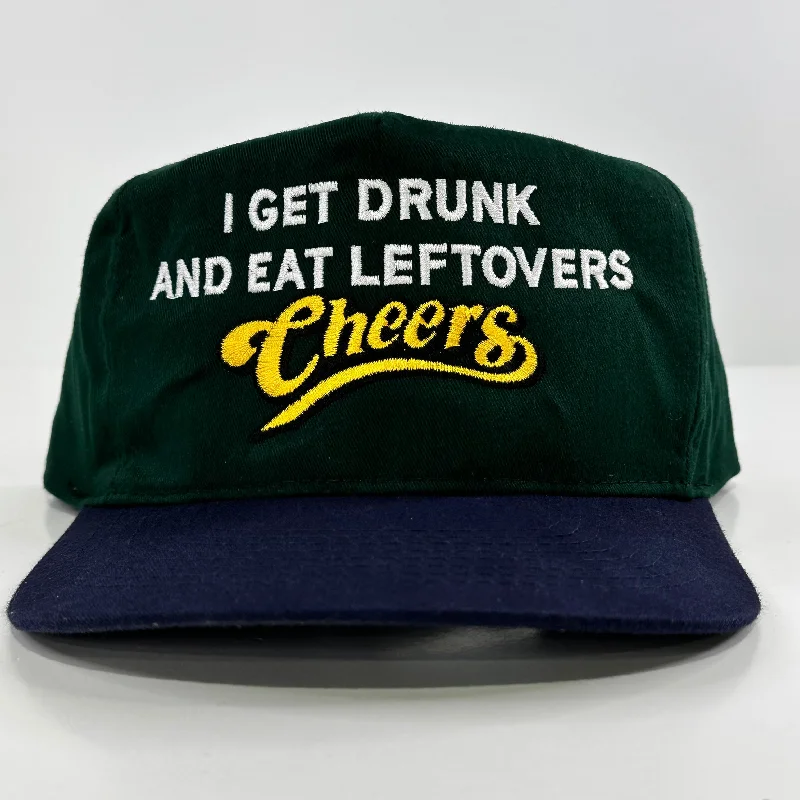 Beanies & headbands for design work-I GET DRUNK AND EAT LEFTOVERS Funny Beer Hat Vintage Strapback Cap Custom Embroidered Collab Cut The Activist