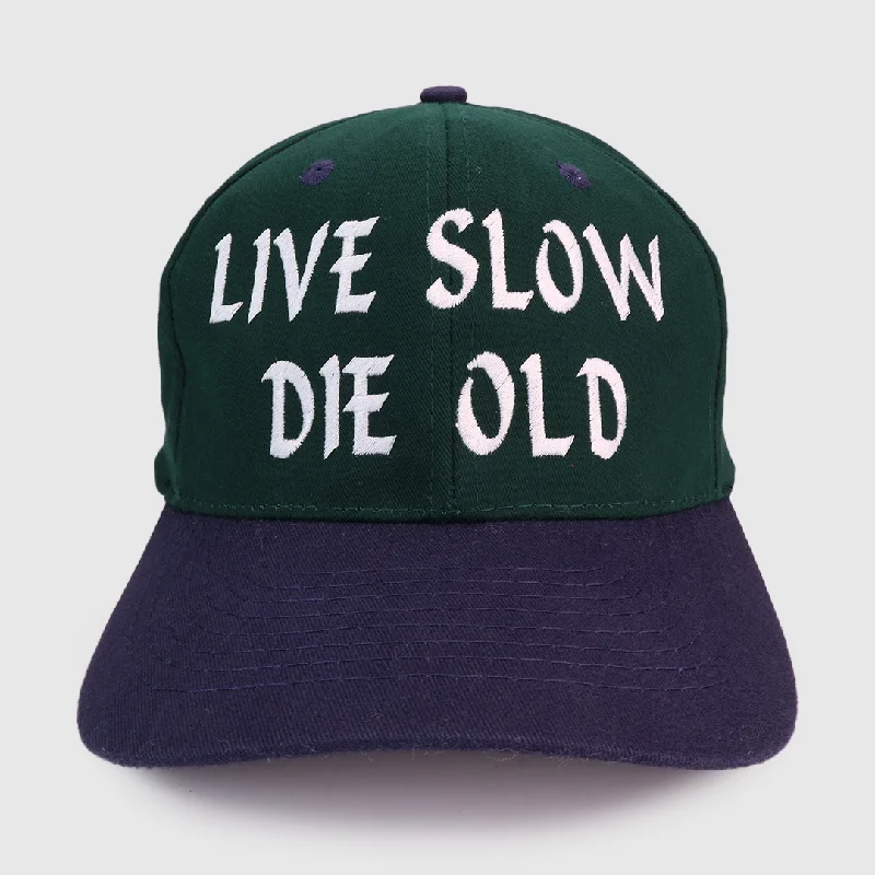 Beanies & headbands for every era-Live Slow Die Old Strap back Cap Hat Custom Embroidered