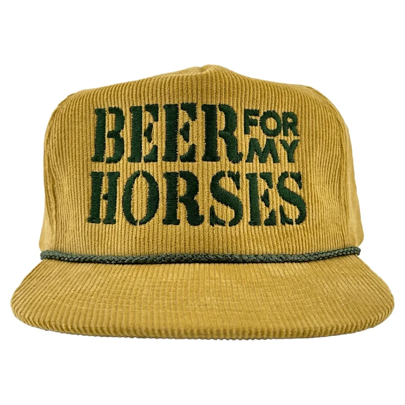 Beanies & headbands for hot trends-BEER FOR MY HORSES Mustard Cordaroy Rope SnapBack Cap Hat Custom Embroidered