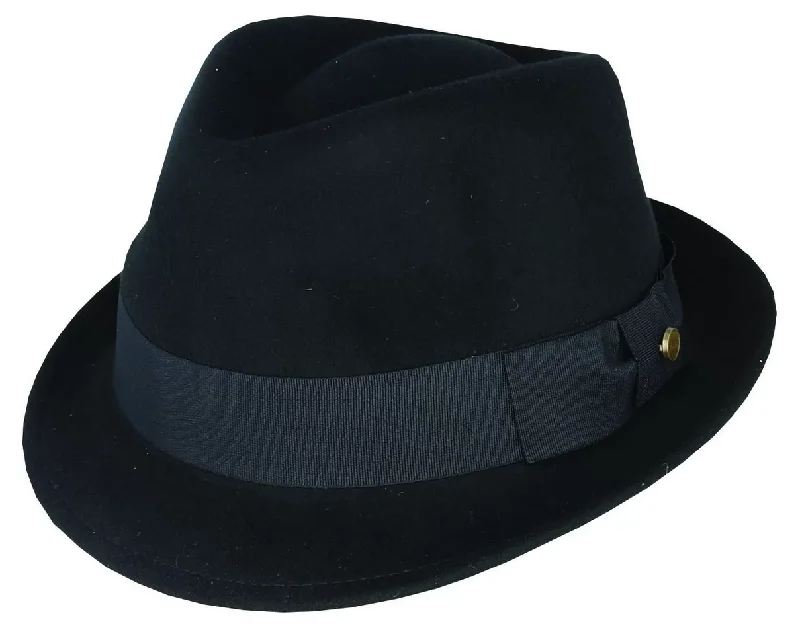 Wool hats for gym-Pablo Trilby Wool Felt Petersham Trim Black Small - Lucky Last!