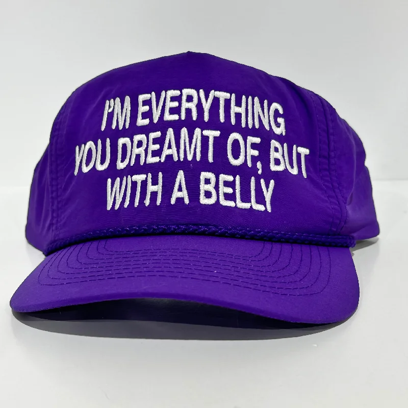 Beanies & headbands for wild hearts-IM EVERYTHING YOU DREAMT OF, BUT WITH A BELLY Funny Purple SnapBack Cap Hat custom embroidered Collab Rowdy Rogers