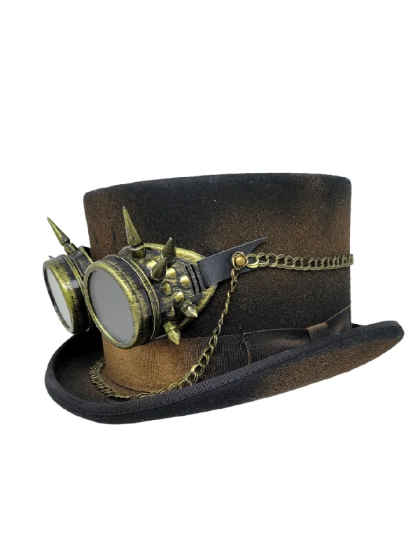 Wool hats clearance sale-High Crown Top Hat with Steampunk Goggles | Wool Felt | Epoch Men's