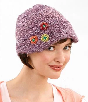 Beanies & headbands for festive gifts-Cap with Little Beaded Flowers Pattern (Knit)