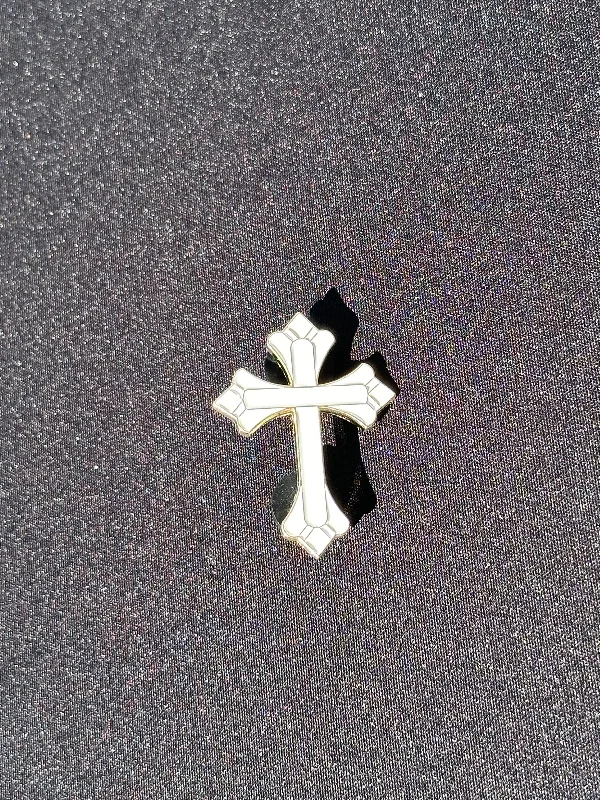 Beanies & headbands for calm wears-*NEW PEARL WHITE "CRUCIFIX" EXCLUSIVE PIN VERY LIMITED