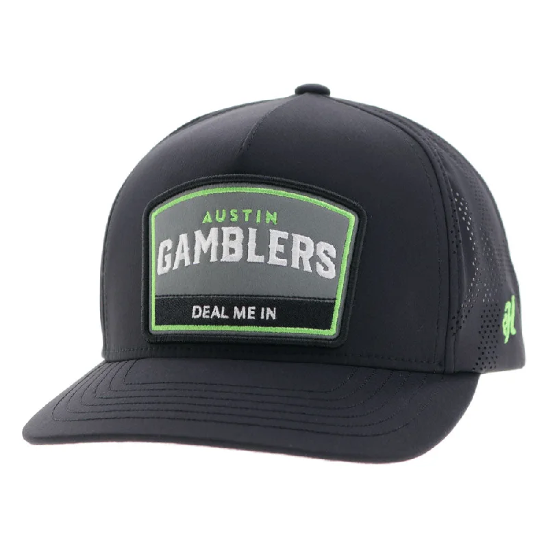 Beanies & headbands for infants-"Austin Gamblers" Black Hat w/ Grey / White / Neon Green Patch