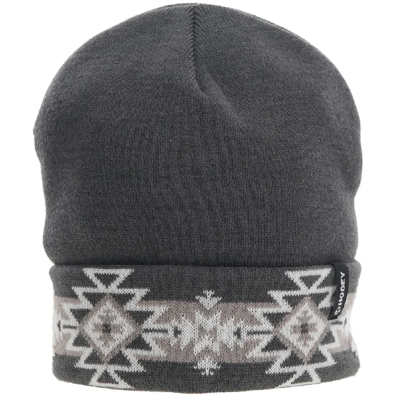 Beanies & headbands for village charm-"Hooey Beanie" Grey w/White Aztec detailing