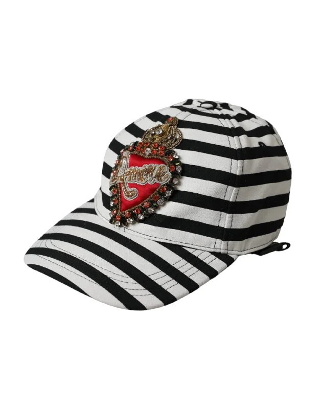 Baseball caps padded-Baseball caps padded-Baseball Caps for Outdoor Games-Dolce & Gabbana   Stripe Amore Heart Applique Baseball Women's Hat