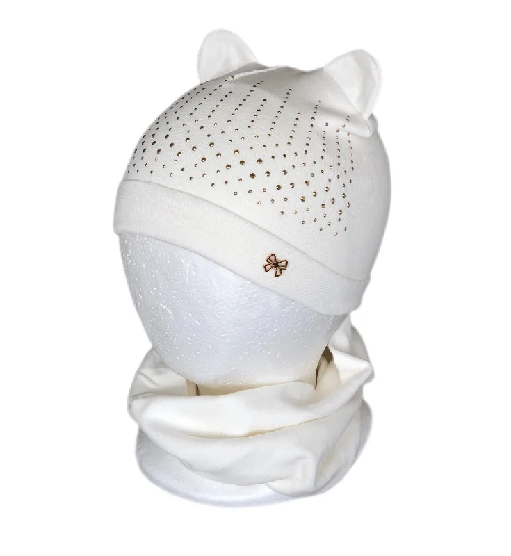 Beanies & headbands for calm wears-White Unisex Cat Hat with Ears and Scarf Set