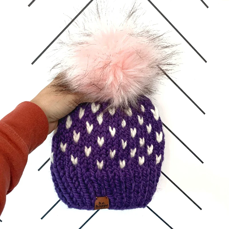 Beanies & headbands for golf outings-0-3 month Baby Happe Hearts Knit Pom Hat | Iris Purple